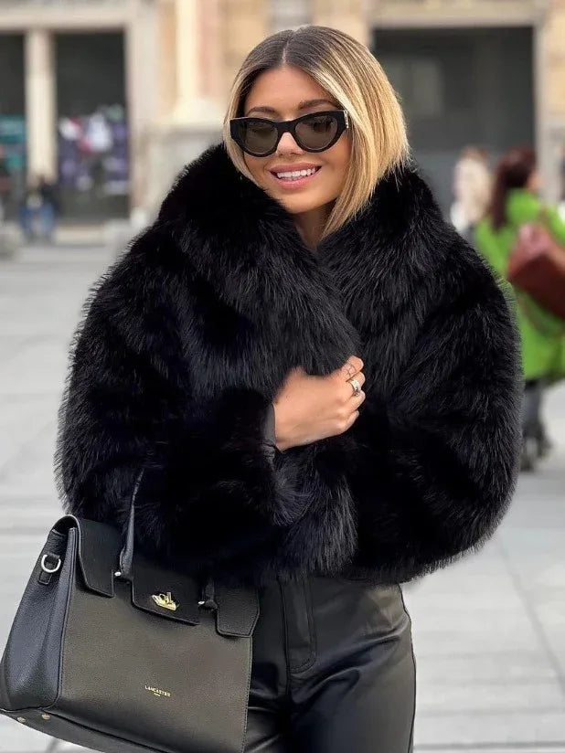 Winter Plush Coat Fashion Warm Thicken Fluffy Lapel Jacket Outwear Casual Long Sleeve Tops Womens Clothing - Dazzling Beauty Solution