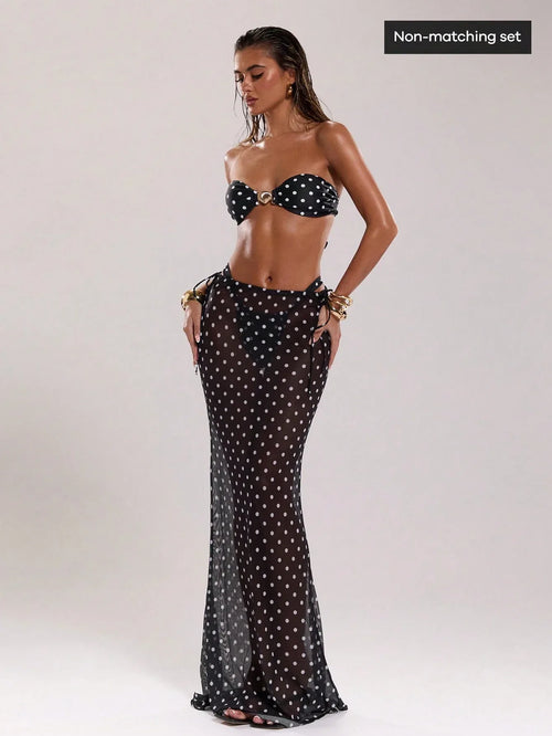BAE Women’s New Arrival Black & White Polka Dot Low Waist Drawstring Resort Swimwear - Dazzling Beauty Solution