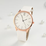 Elegant Women’s Quartz Watch – Minimalist Round Dial, Faux Leather Strap - Dazzling Beauty Solution