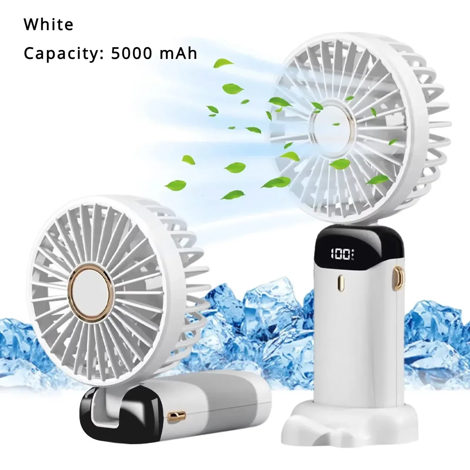 5000Mah Portable Fan Rechargeable 90° Foldable 5 Speed Mini Air Conditioner Small Fan Air Cooler with LED Digital Display - Dazzling Beauty Solution