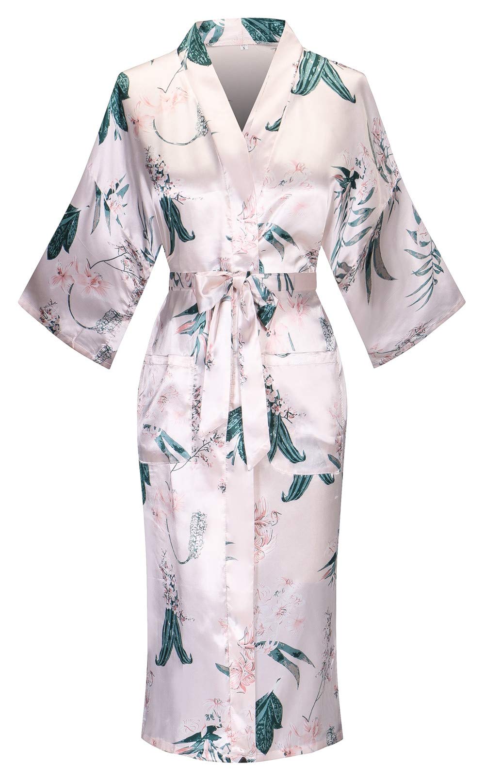 Women's Floral/Patterned Silky Kimono Robes Long Satin Bathrobes Sleepwear Loungewear