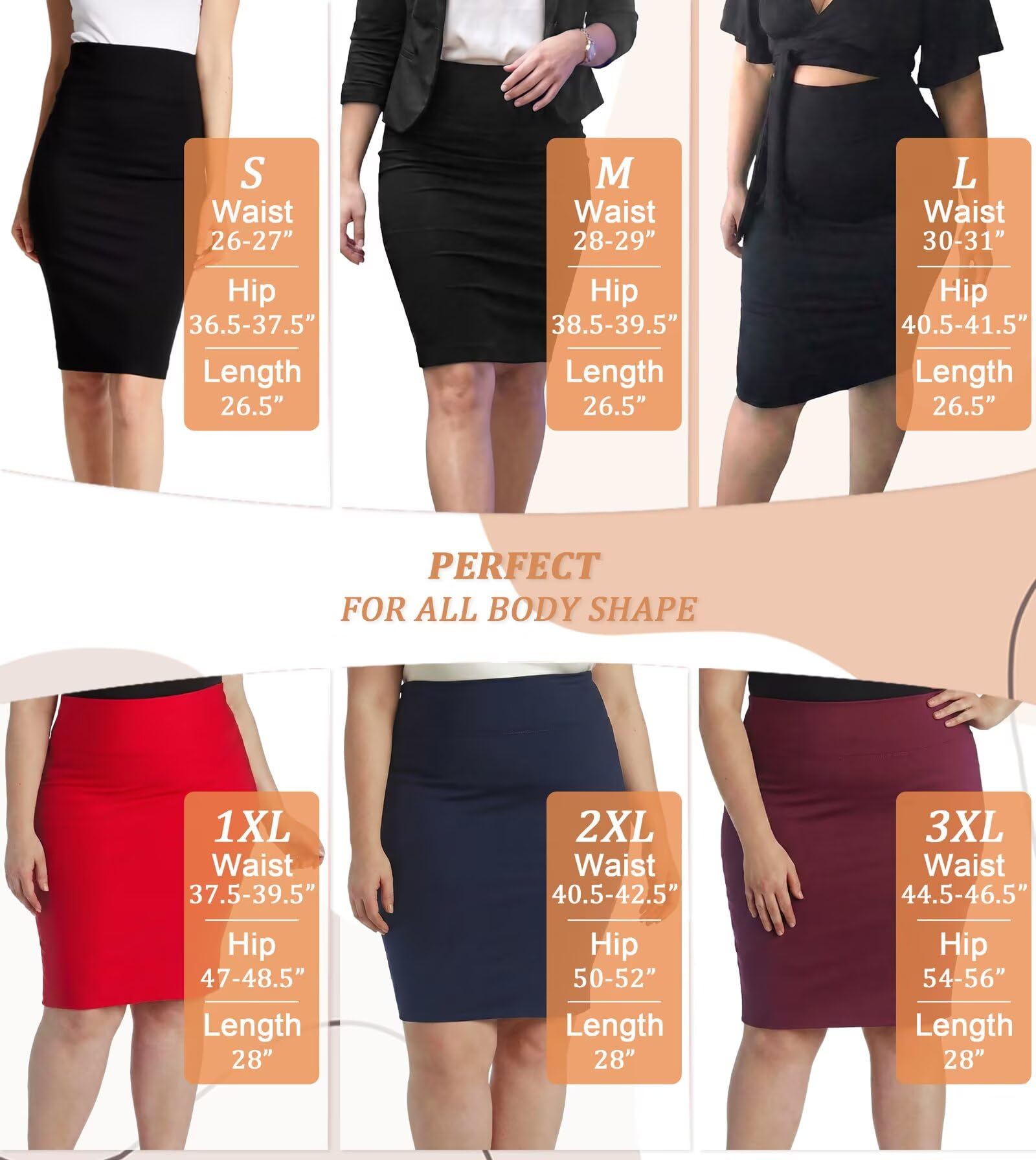 Women's Premium Ponte Stretch High-Waist Pencil Skirt – Below Knee