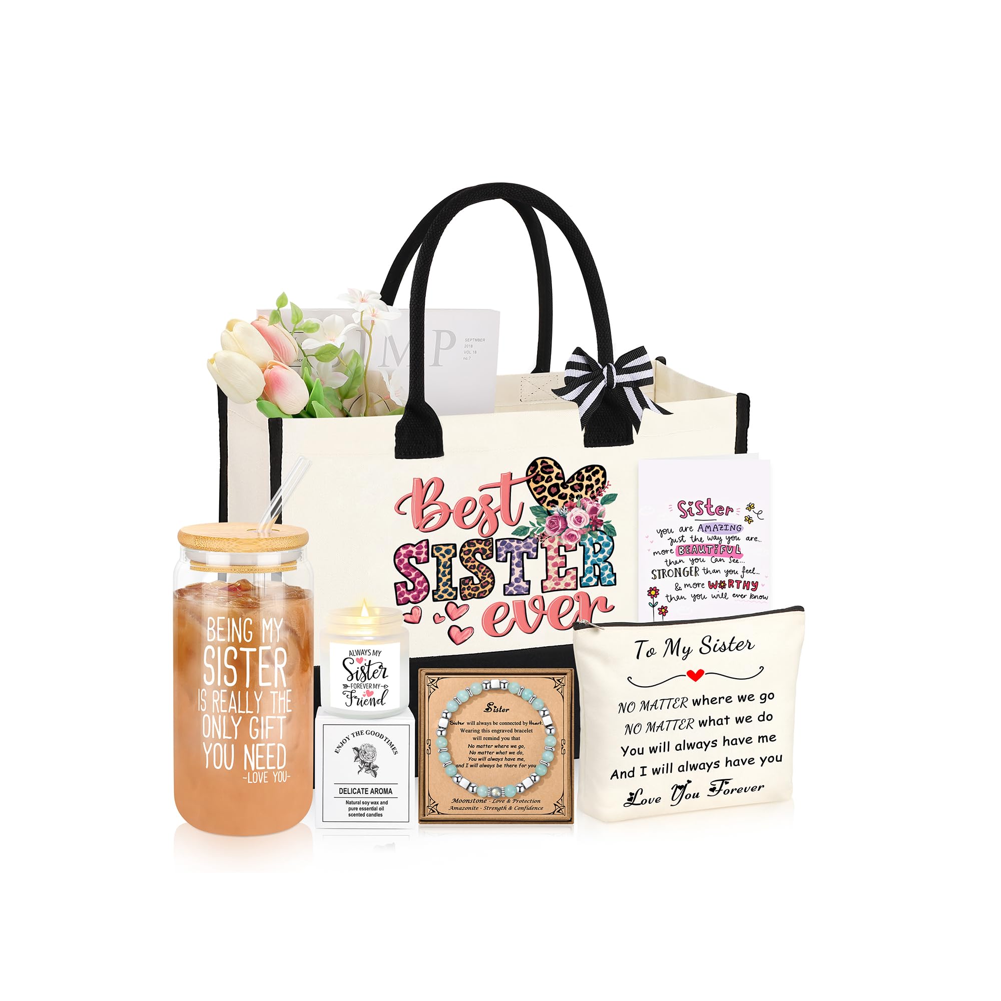 Women's Gift Basket Set of 6 – Tote, Cup, Candle & More