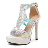Eldof Women's Rhinestone Strappy Platform Heeled Sandals | Open Toe | 23 Colors