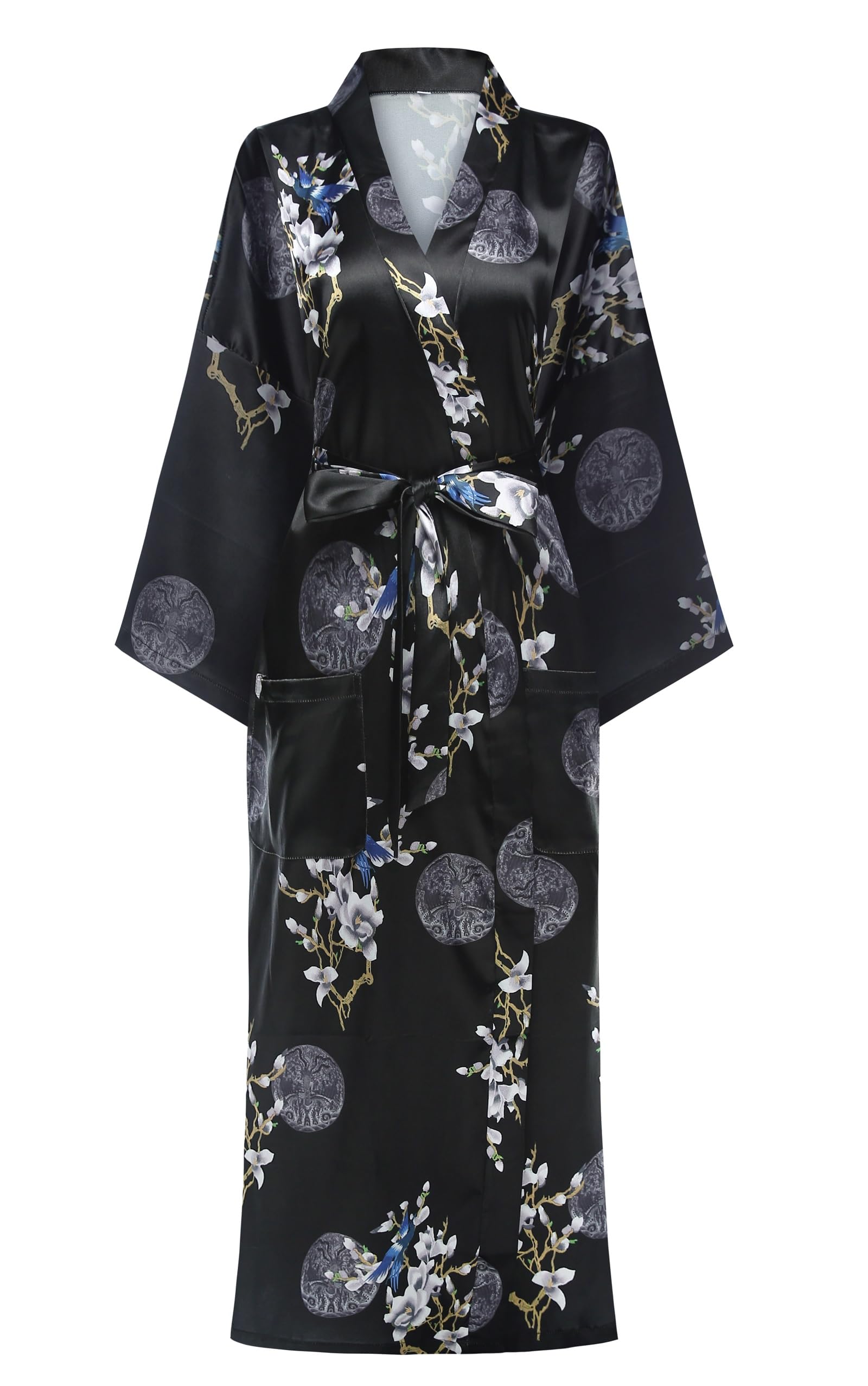 Women's Floral/Patterned Silky Kimono Robes Long Satin Bathrobes Sleepwear Loungewear