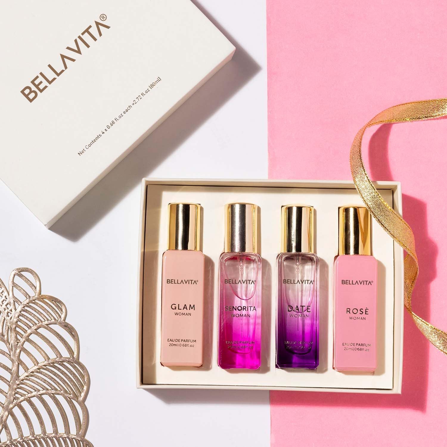 BellaVita Luxury Women's Perfume Gift Set – Date, Senorita, Glam & Rose (4x20ml)