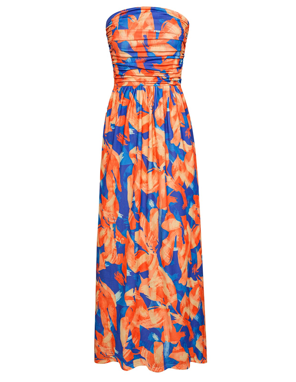 Women's Strapless Pleated Maxi Dress with Pockets