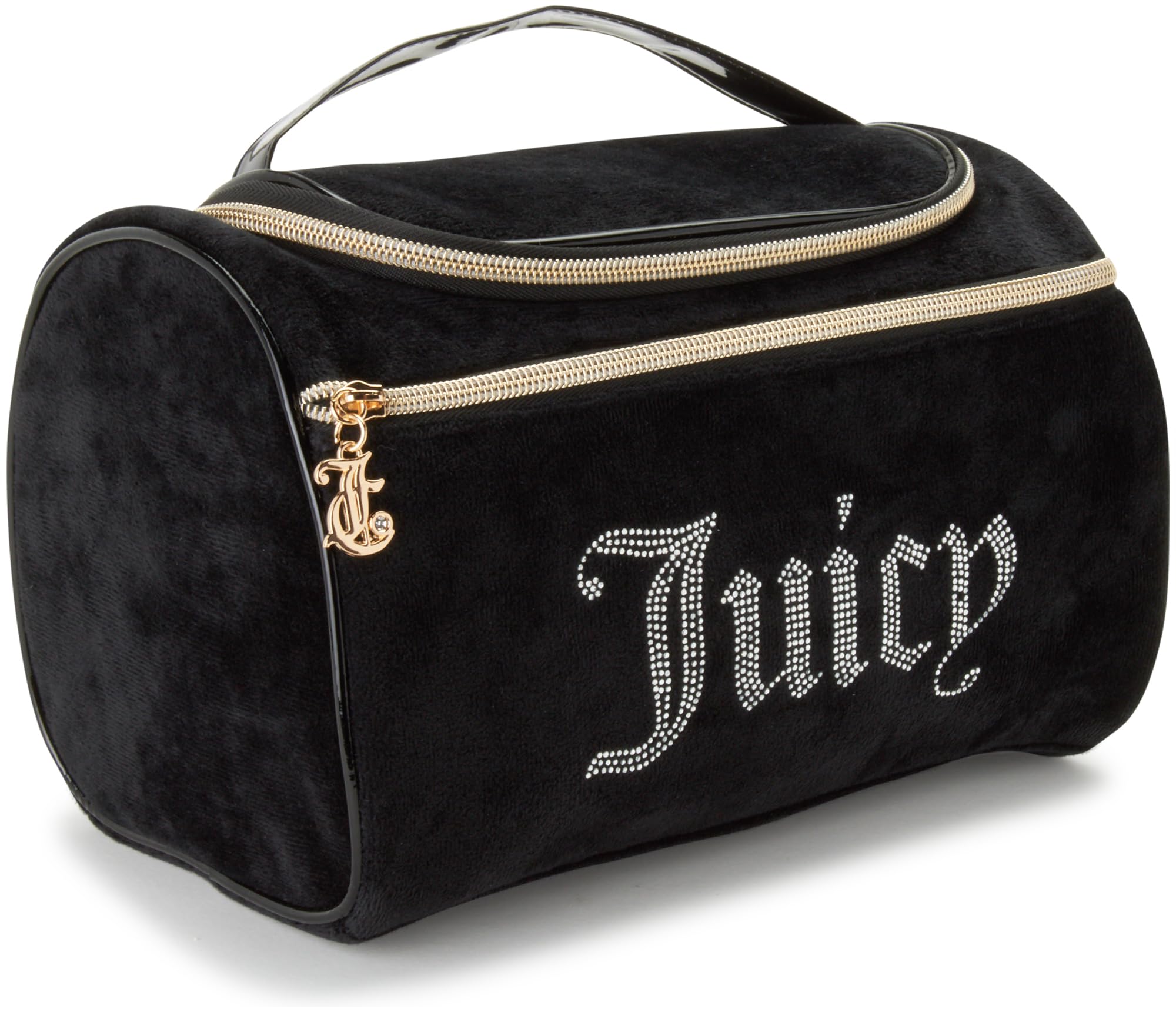 Juicy Couture Velour Makeup Bag | Rhinestone Travel Cosmetics Organizer | Black & Pink