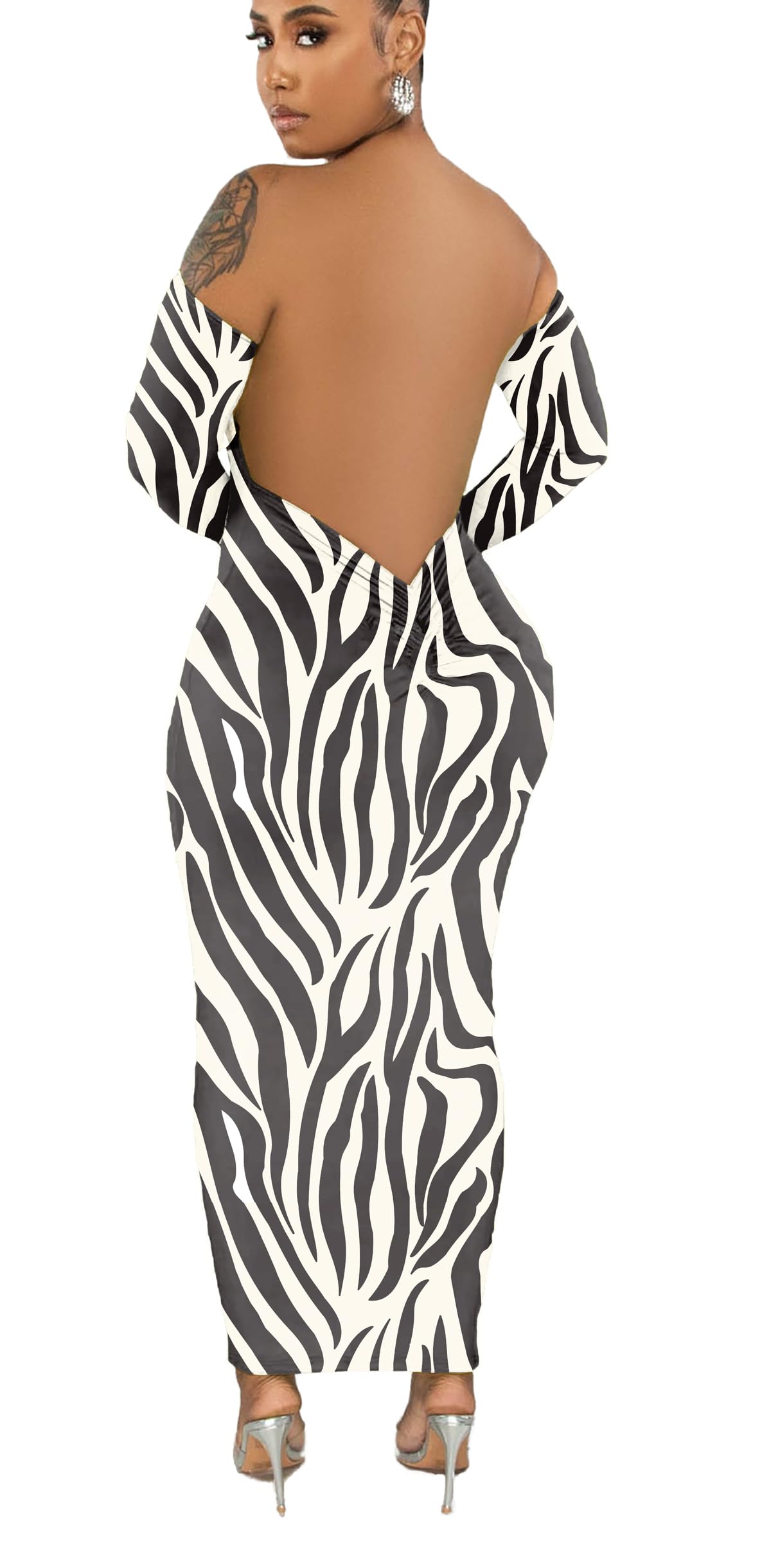 New-Women's Off Shoulder Long Sleeve Bodycon Maxi Dress - Sexy Backless Party Dress