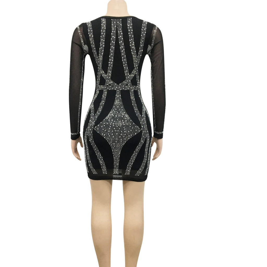 Crystal Mesh Rhinestone Bodycon Dress – Luxe Sheer Evening Gown