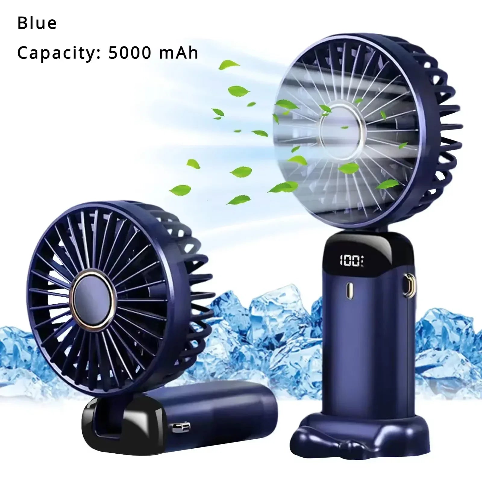 5000Mah Portable Fan Rechargeable 90° Foldable 5 Speed Mini Air Conditioner Small Fan Air Cooler with LED Digital Display - Dazzling Beauty Solution