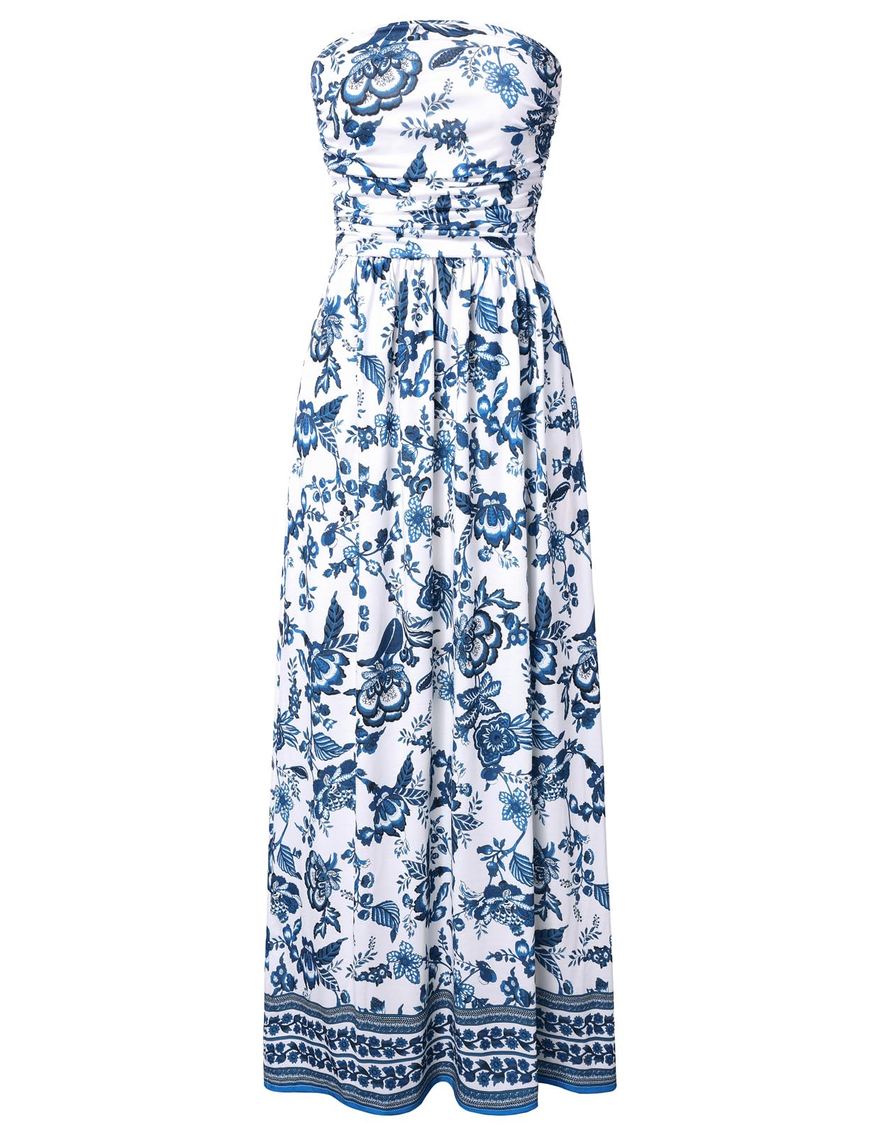Women's Strapless Pleated Maxi Dress with Pockets