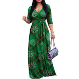 FANDEE Plus Size Maxi Dress for Women – Boho Floral V-Neck 3/4 Sleeve Summer Sundress