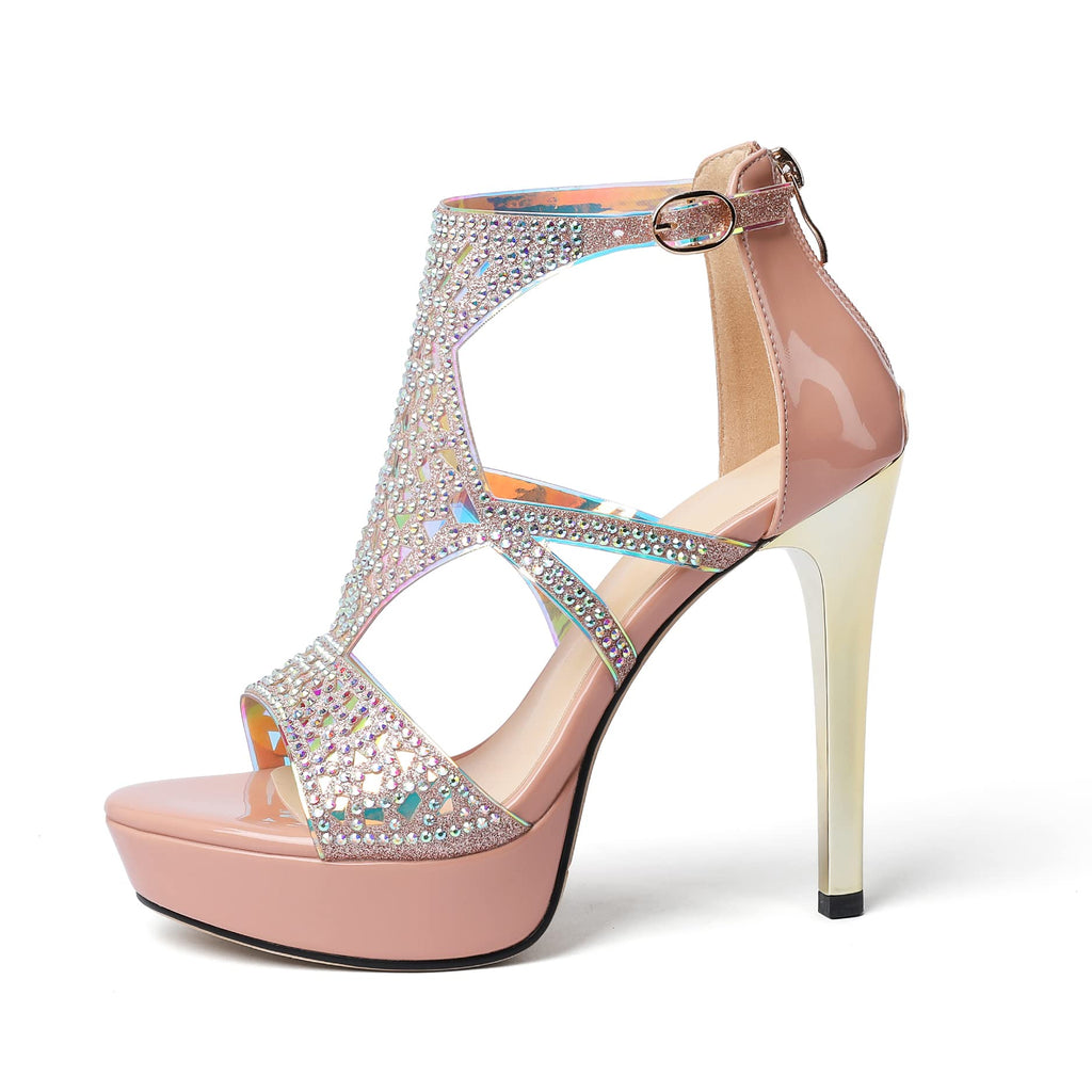 Eldof Women's Rhinestone Strappy Platform Heeled Sandals | Open Toe | 23 Colors