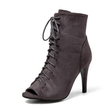 GATUXUS Women's Platform Lace-Up Ankle Booties | 3.9" Block Heel | Open Toe | 7 Colors