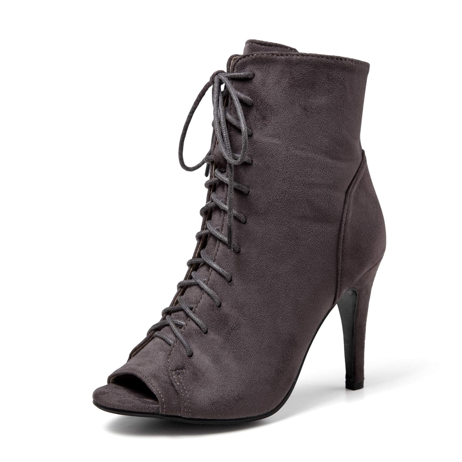 GATUXUS Women's Platform Lace-Up Ankle Booties | 3.9" Block Heel | Open Toe | 7 Colors