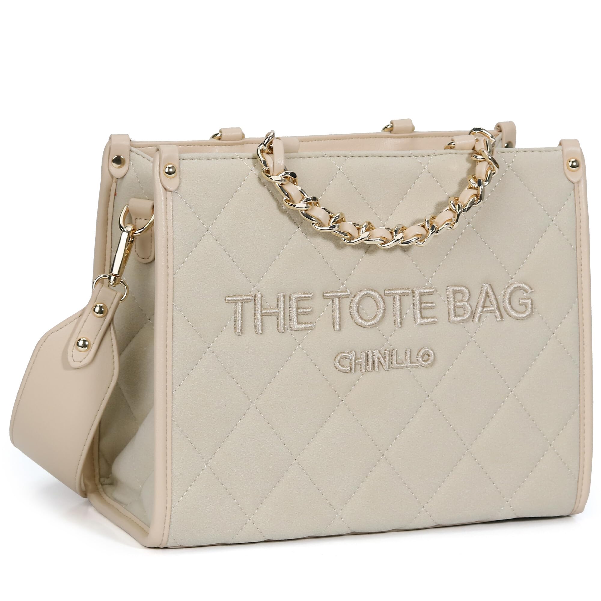 Chinllo Women's Quilted Tote Bag | Top Handle Satchel with Shoulder Strap | S, M, L