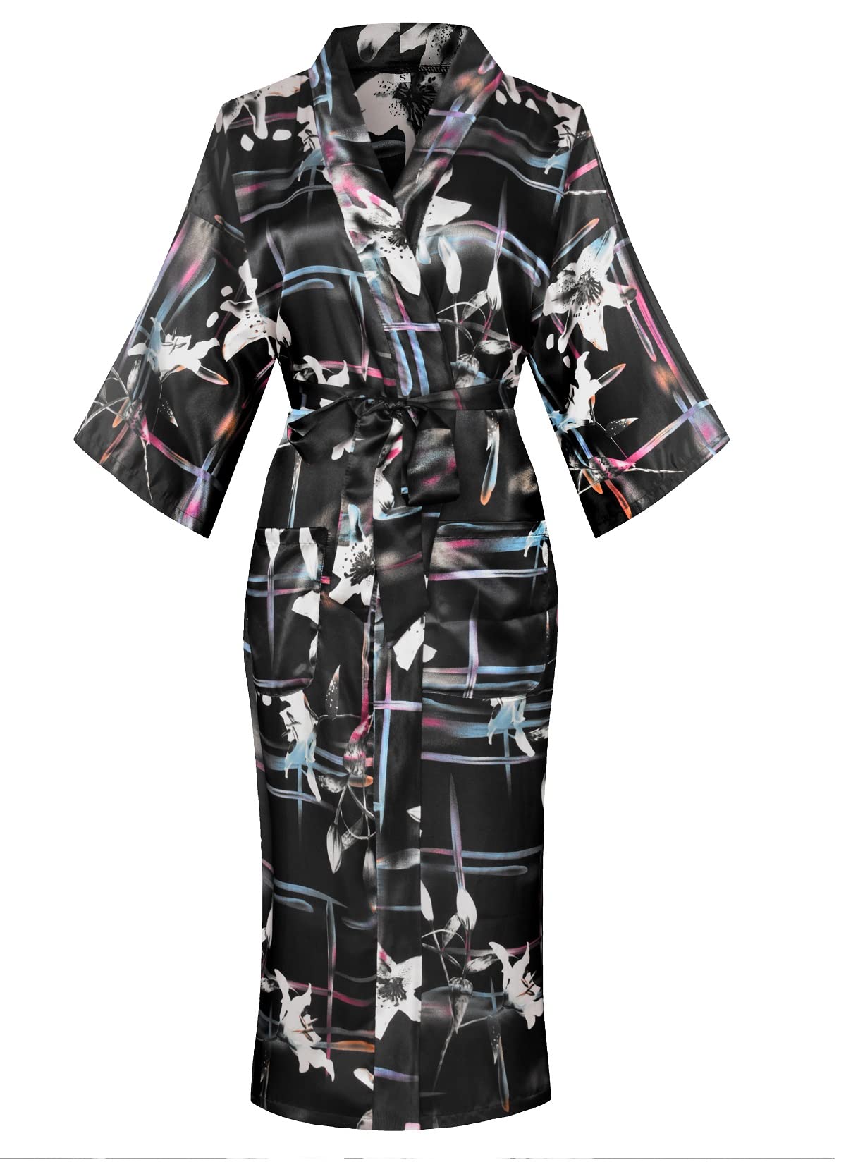 Women's Floral/Patterned Silky Kimono Robes Long Satin Bathrobes Sleepwear Loungewear