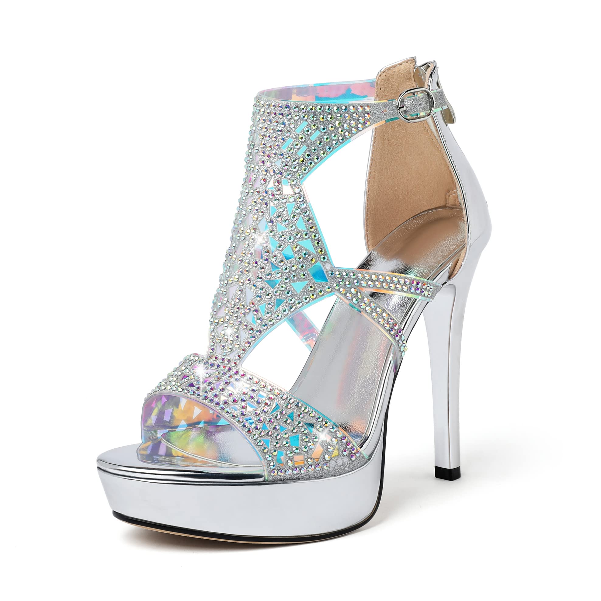 Eldof Women's Rhinestone Strappy Platform Heeled Sandals | Open Toe | 23 Colors