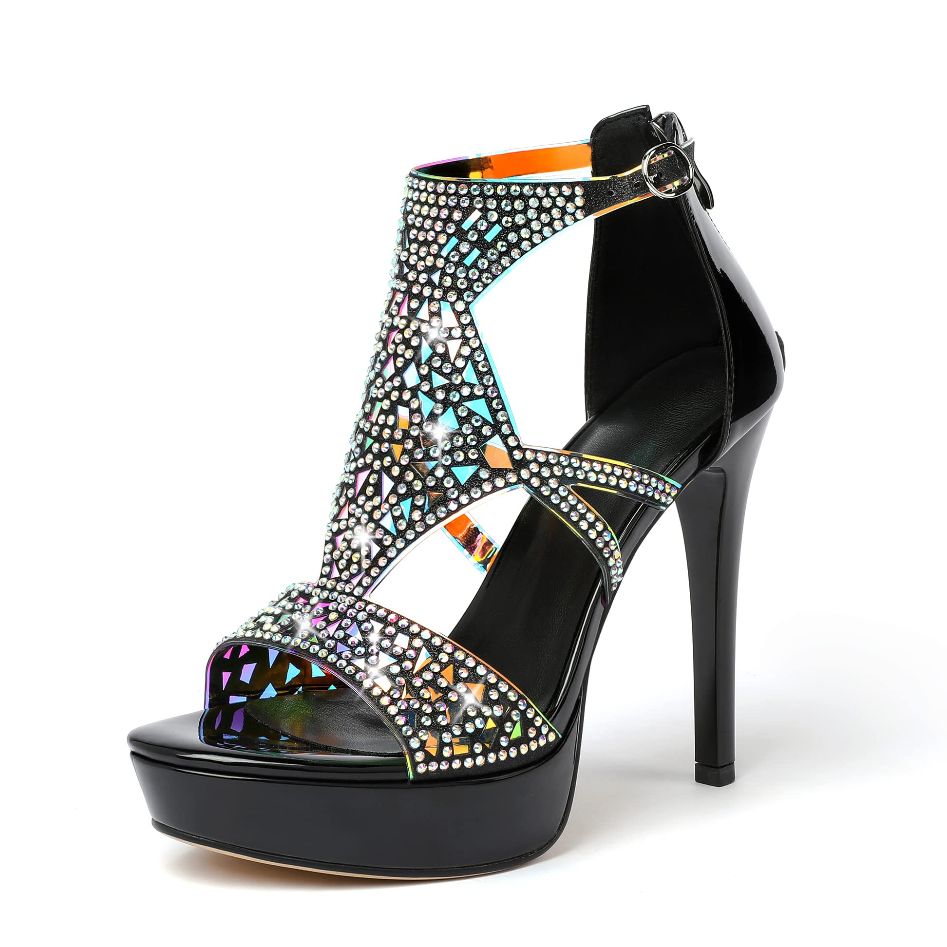 Eldof Women's Rhinestone Strappy Platform Heeled Sandals | Open Toe | 23 Colors