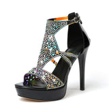 Eldof Women's Rhinestone Strappy Platform Heeled Sandals | Open Toe | 23 Colors
