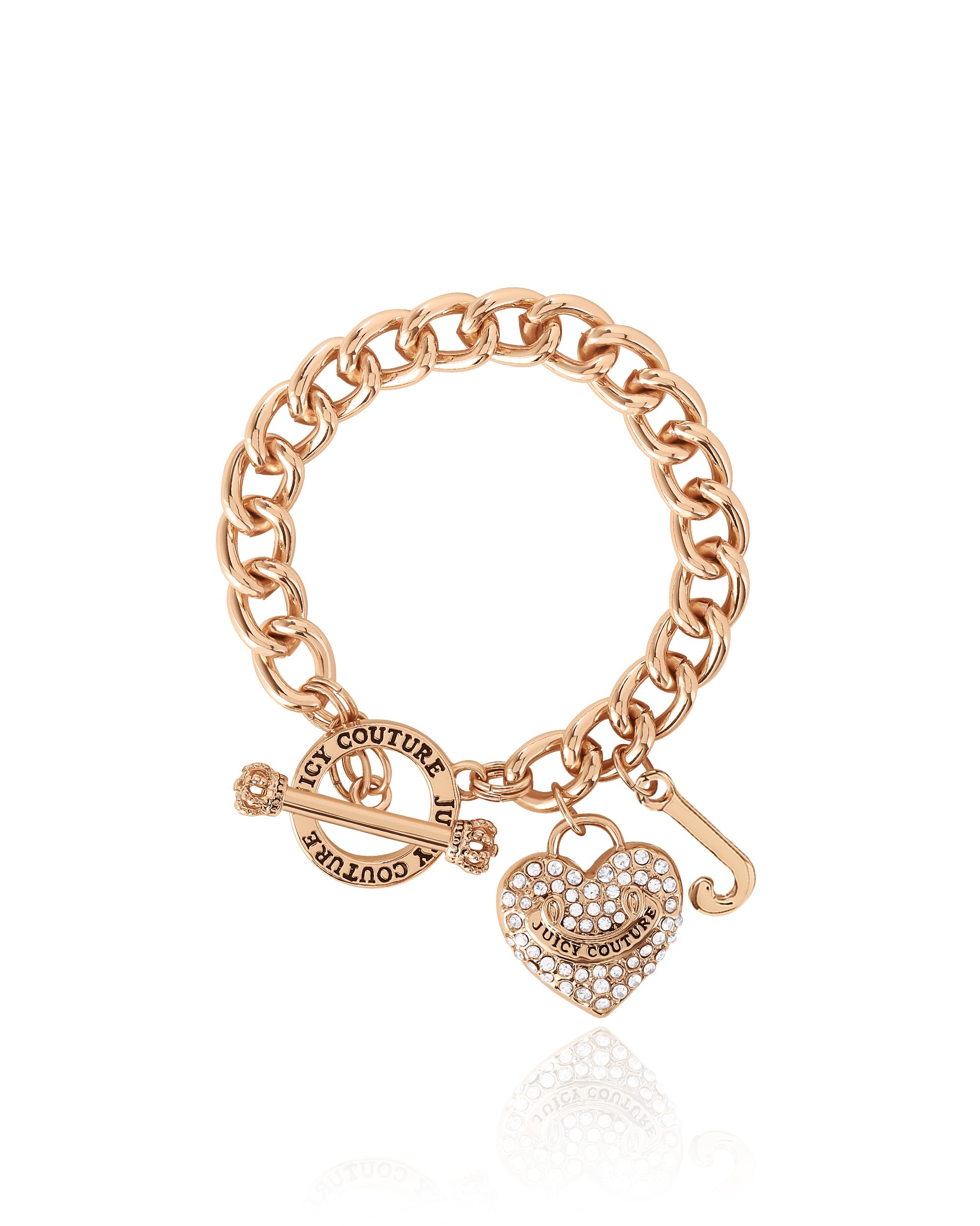 Juicy Couture Heart Charm Bracelet | Gold & Silver Tone | Toggle & Lobster Clasp | Gift for Her