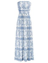 Women's Strapless Pleated Maxi Dress with Pockets