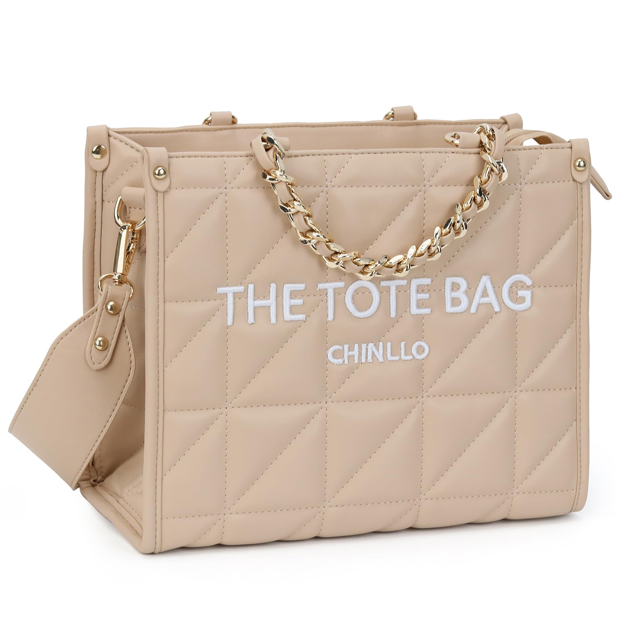 Chinllo Women's Quilted Tote Bag | Top Handle Satchel with Shoulder Strap | S, M, L