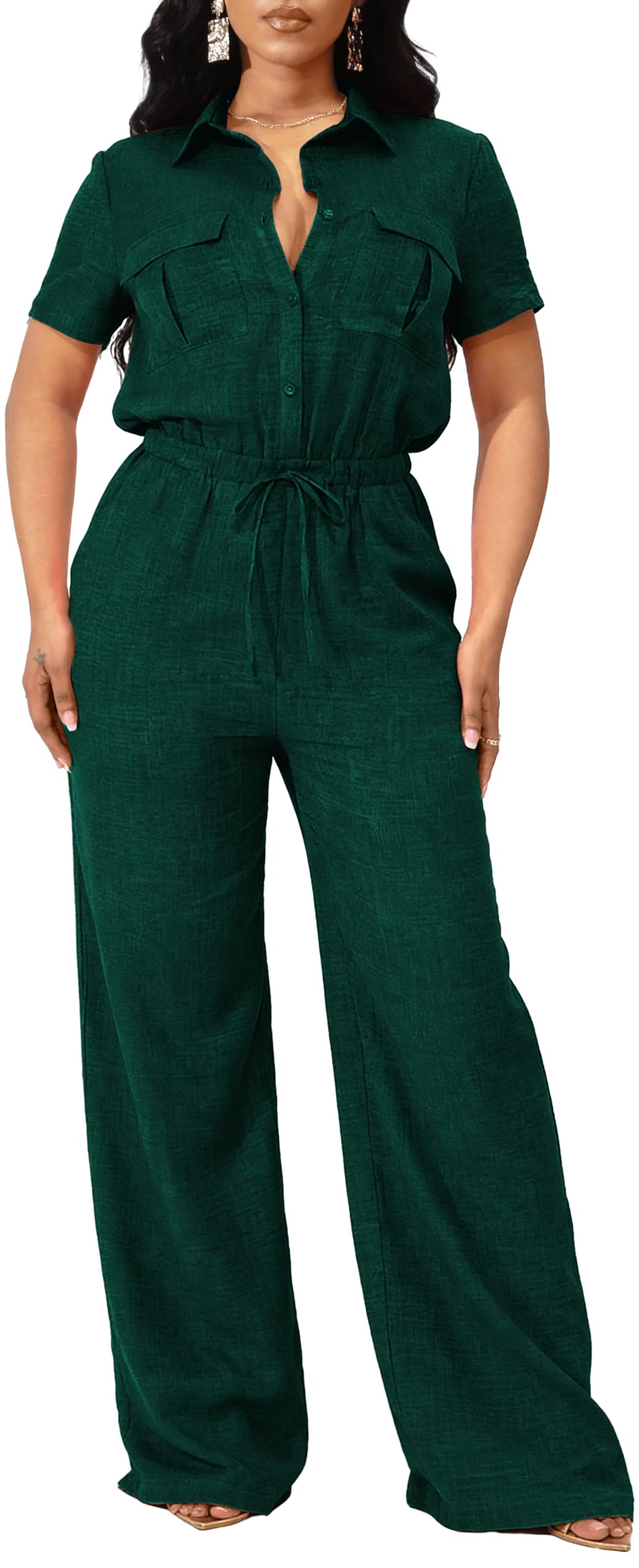 Sexy V Neck Jumpsuit for Women – Elegant Wide Leg Long Pants