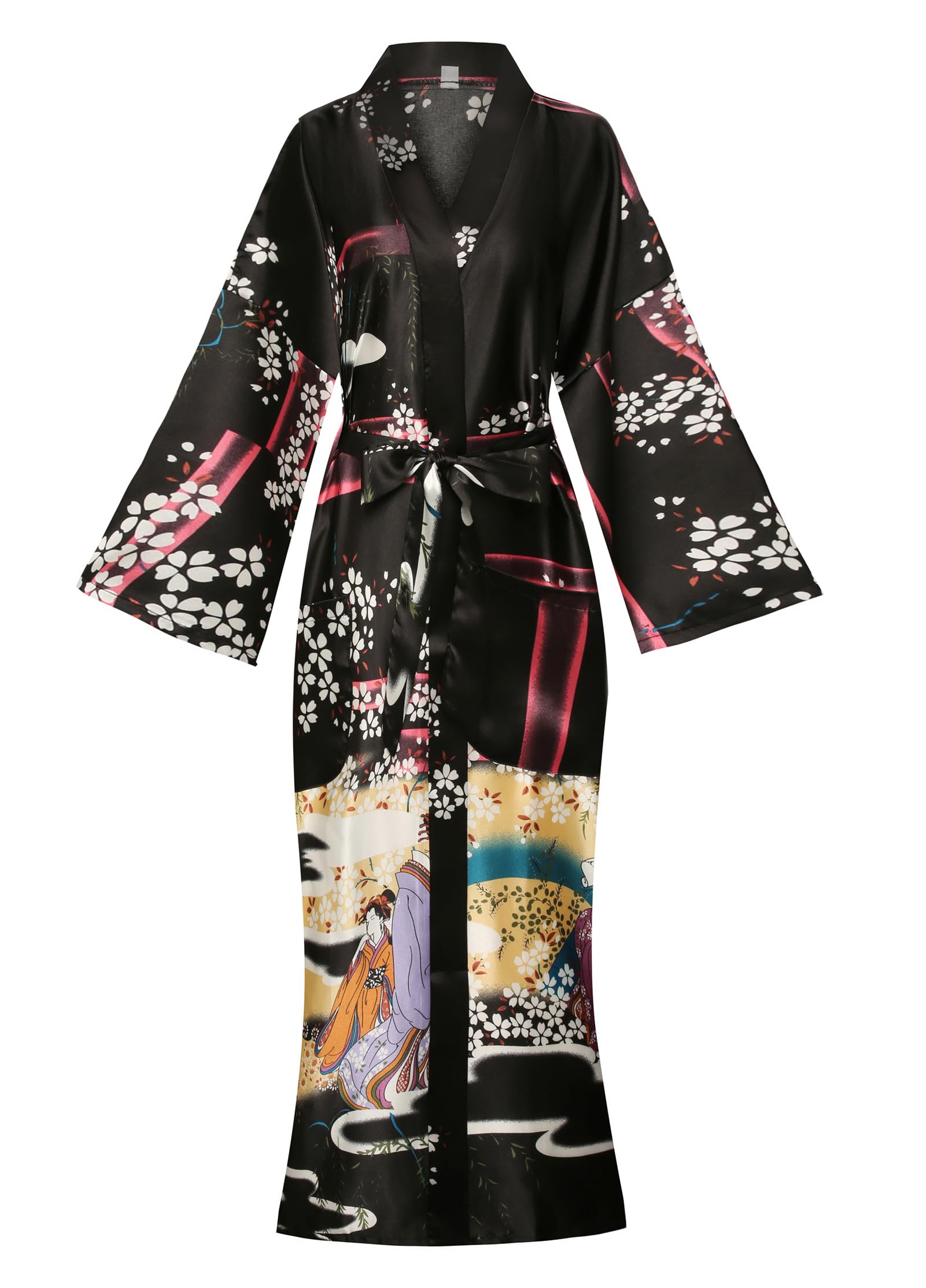 Women's Floral/Patterned Silky Kimono Robes Long Satin Bathrobes Sleepwear Loungewear