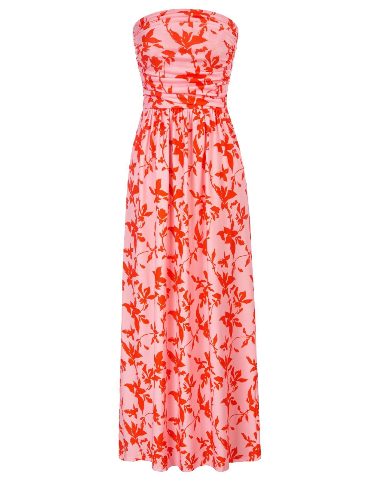 Women's Strapless Pleated Maxi Dress with Pockets