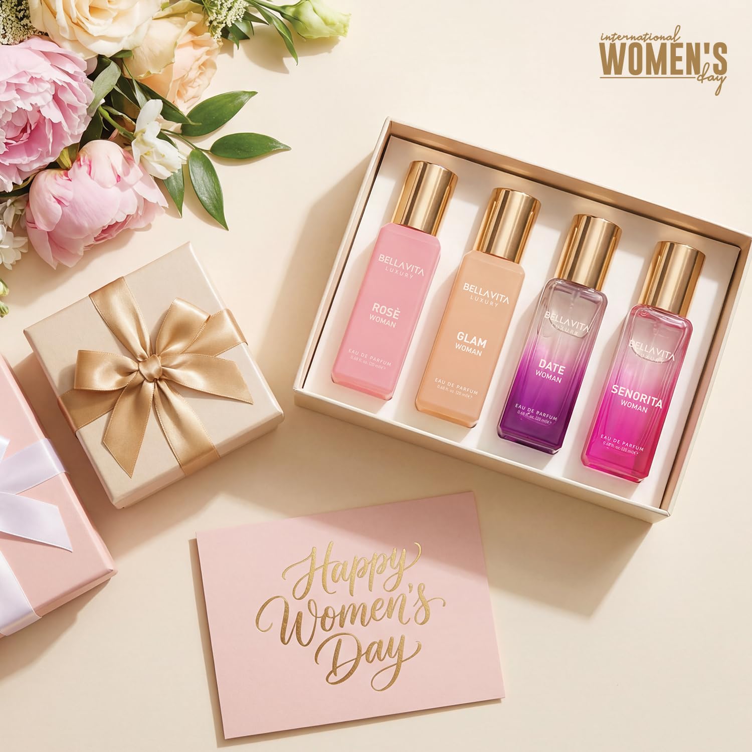 BellaVita Luxury Women's Perfume Gift Set – Date, Senorita, Glam & Rose (4x20ml)