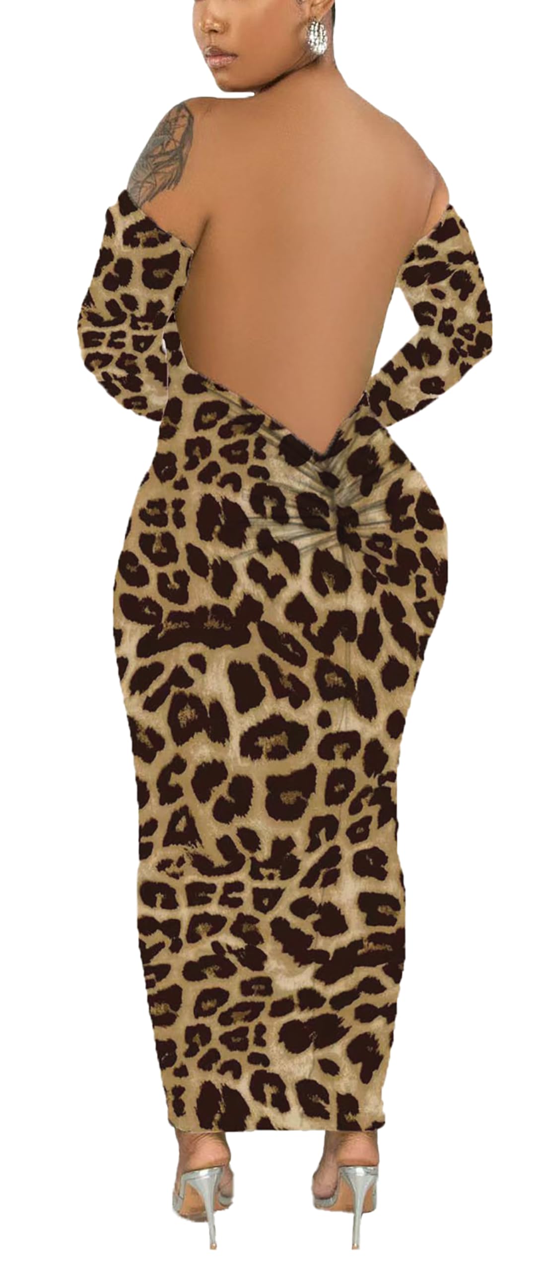 New-Women's Off Shoulder Long Sleeve Bodycon Maxi Dress - Sexy Backless Party Dress