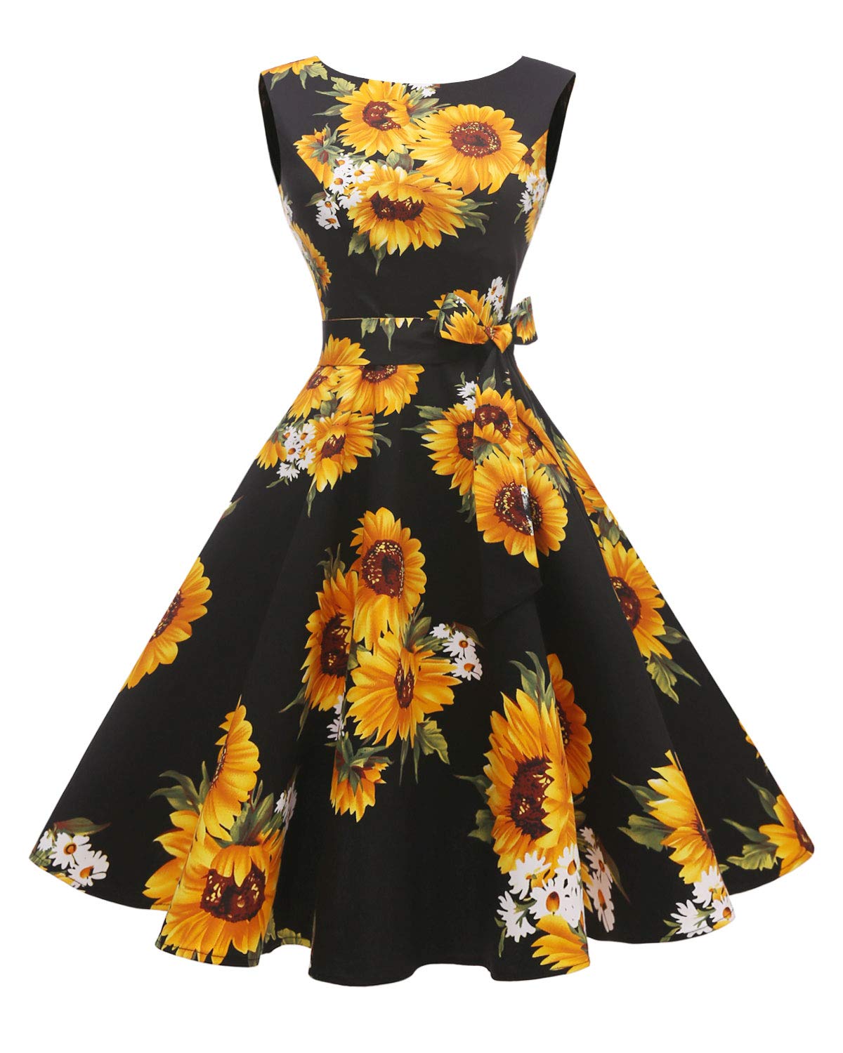 Women's Boatneck Sleeveless Swing Vintage 1950s Cocktail Dress