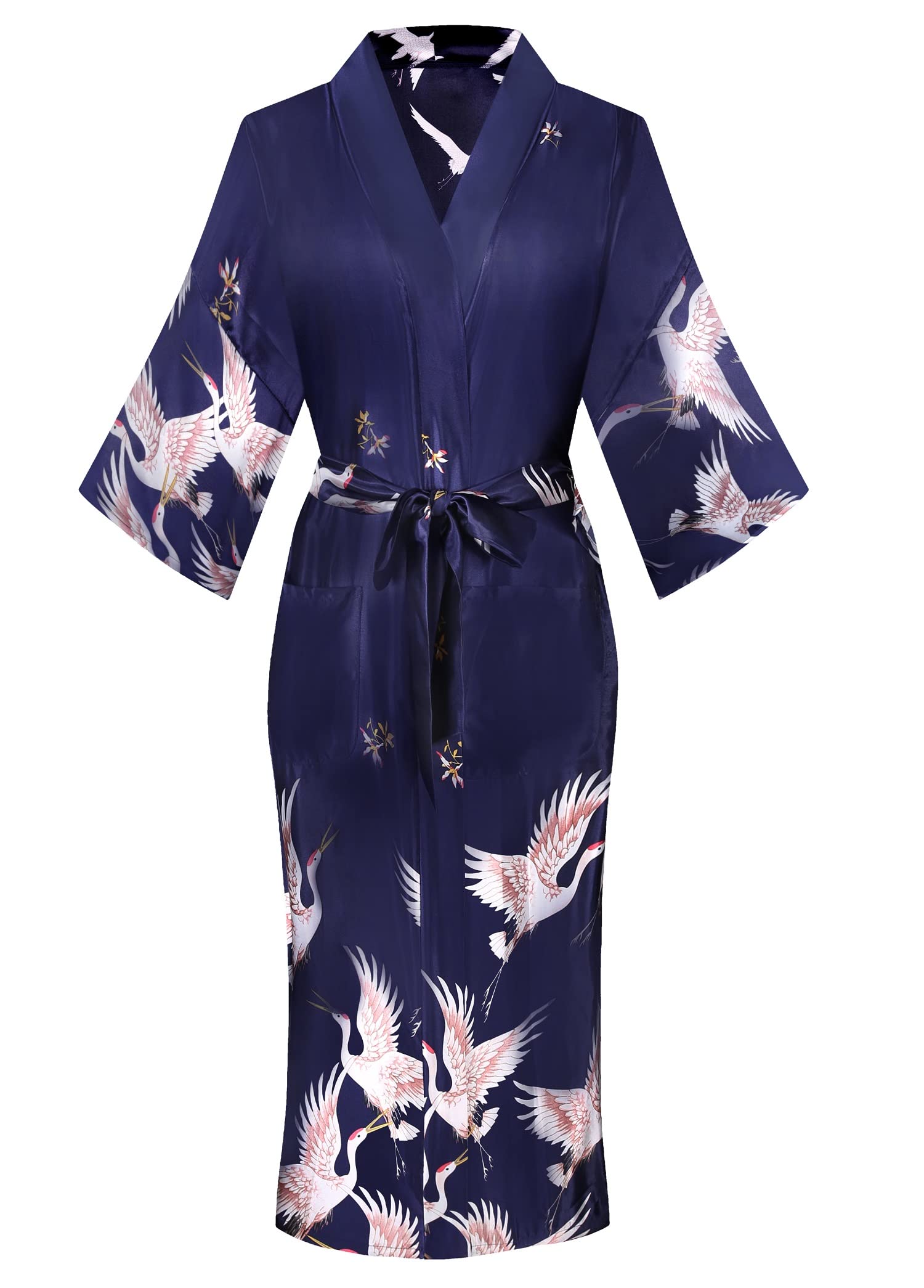 Women's Floral/Patterned Silky Kimono Robes Long Satin Bathrobes Sleepwear Loungewear
