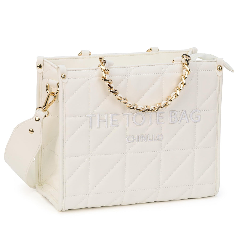 Chinllo Women's Quilted Tote Bag | Top Handle Satchel with Shoulder Strap | S, M, L