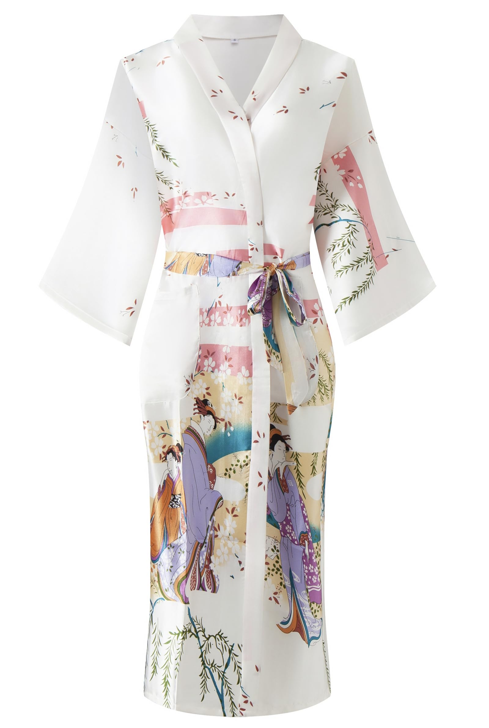 Women's Floral/Patterned Silky Kimono Robes Long Satin Bathrobes Sleepwear Loungewear