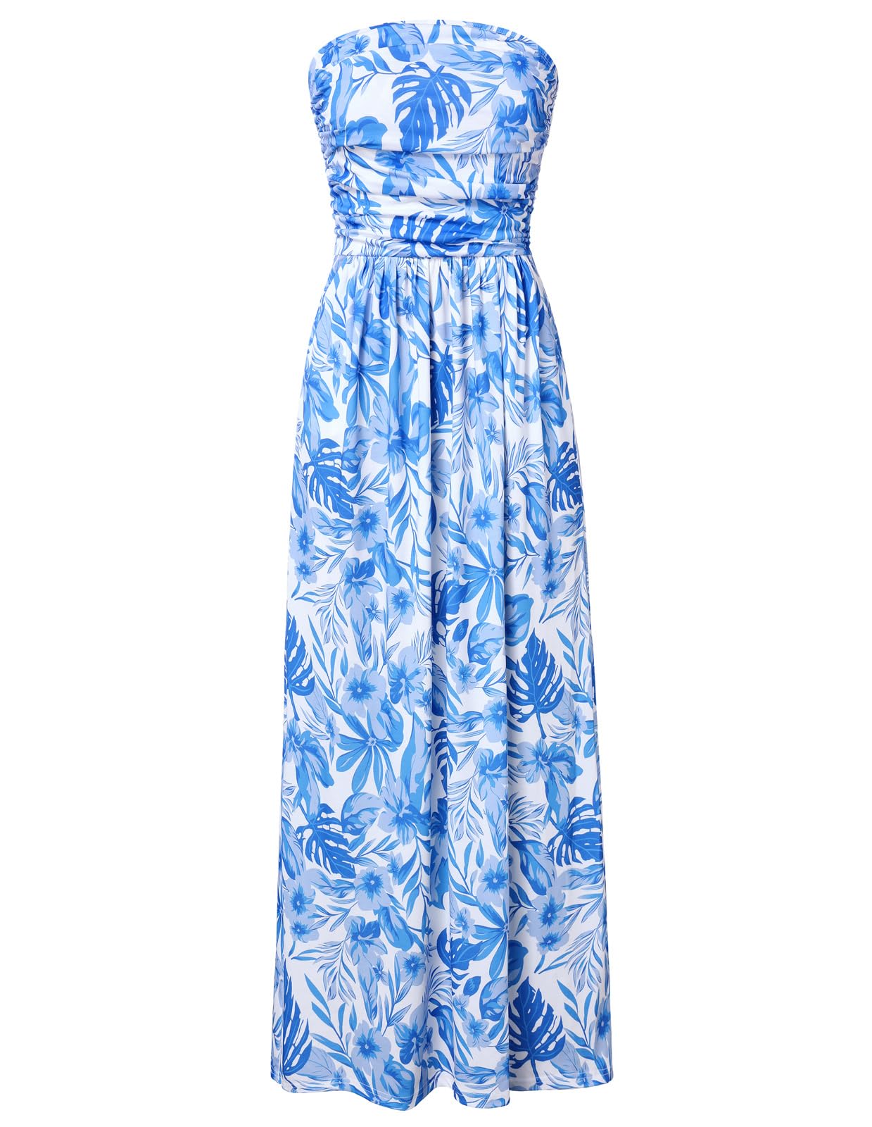 Women's Strapless Pleated Maxi Dress with Pockets