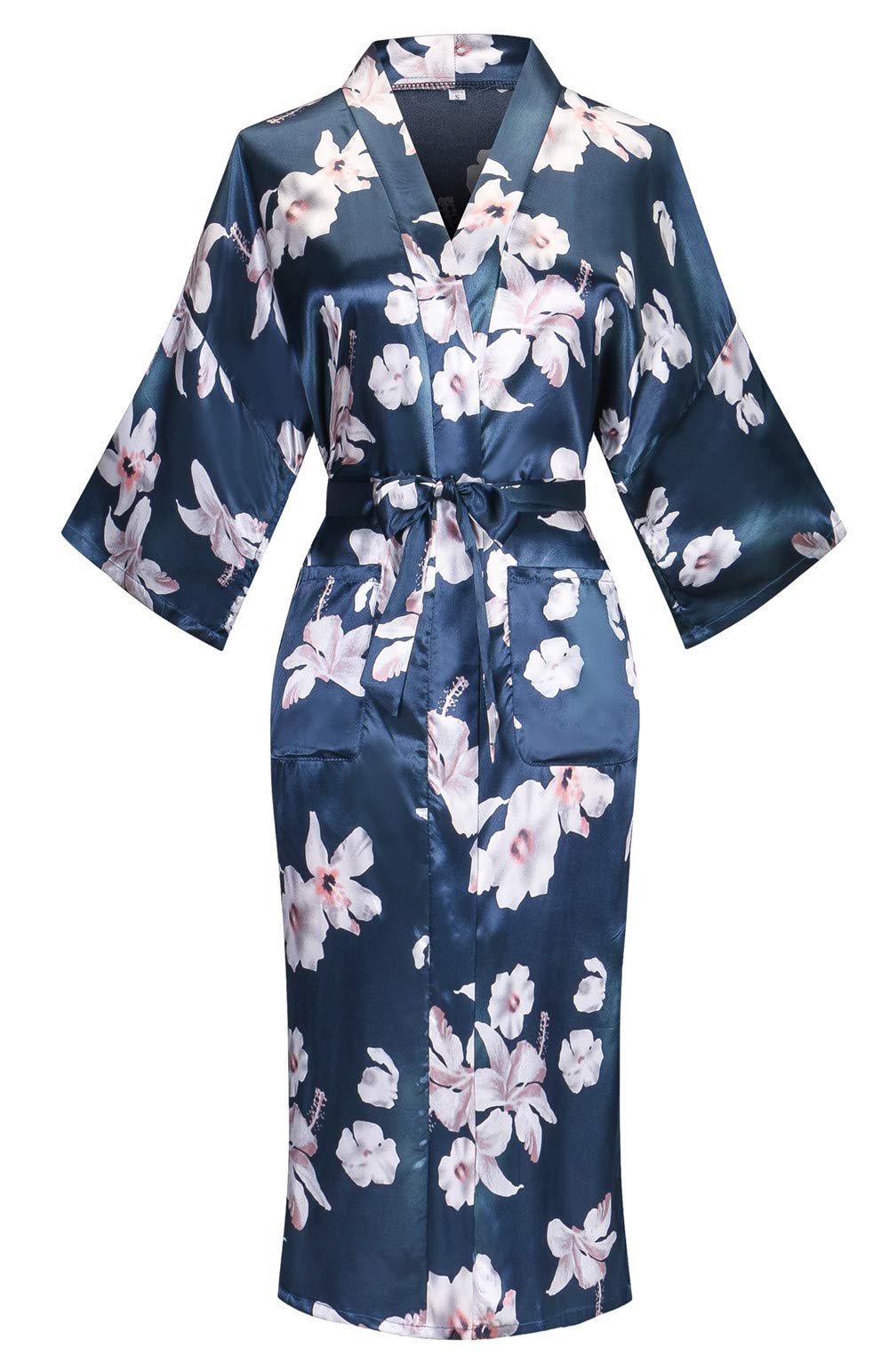 Women's Floral/Patterned Silky Kimono Robes Long Satin Bathrobes Sleepwear Loungewear