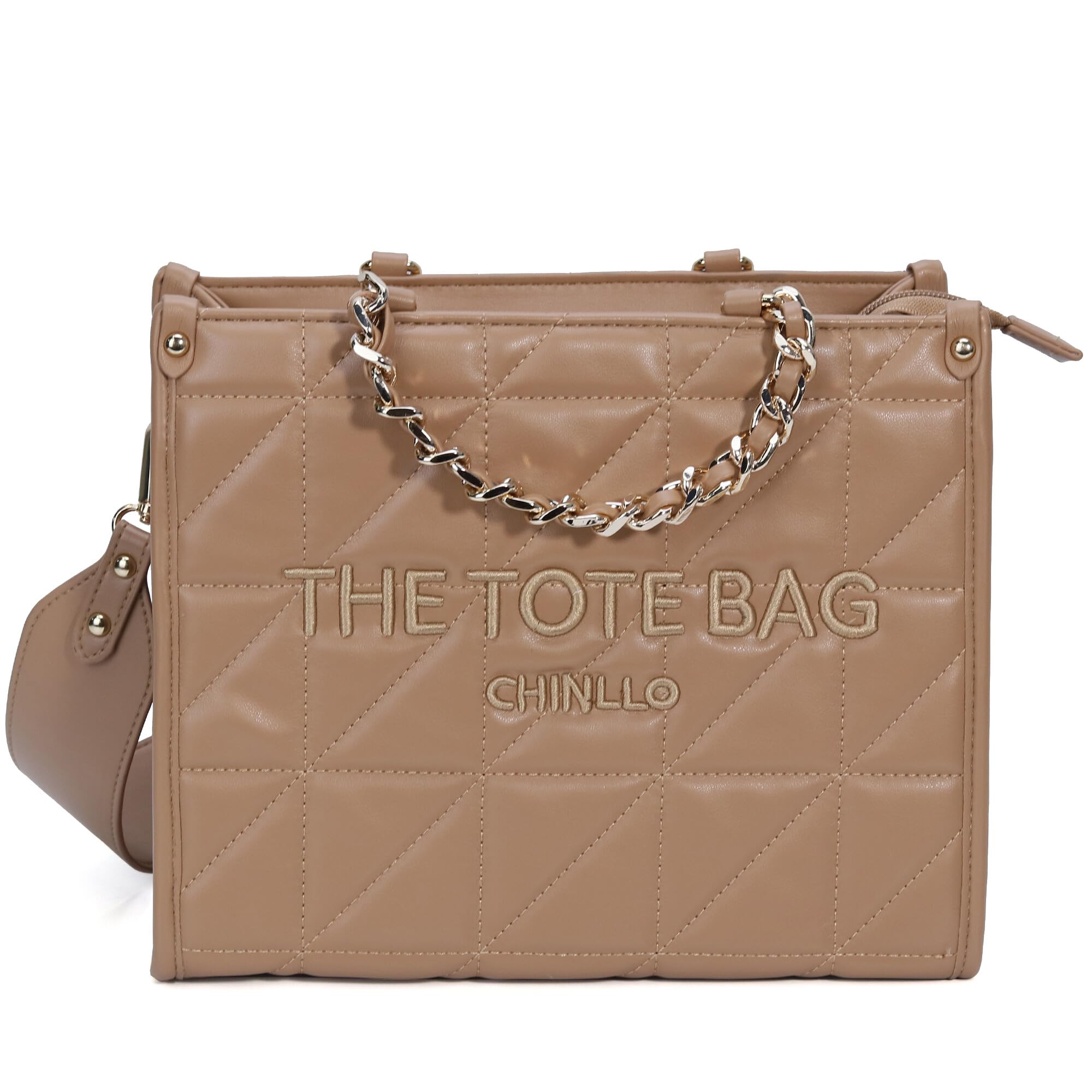 Chinllo Women's Quilted Tote Bag | Top Handle Satchel with Shoulder Strap | S, M, L