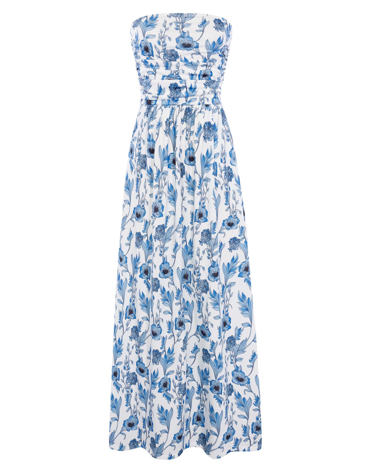 Women's Strapless Pleated Maxi Dress with Pockets