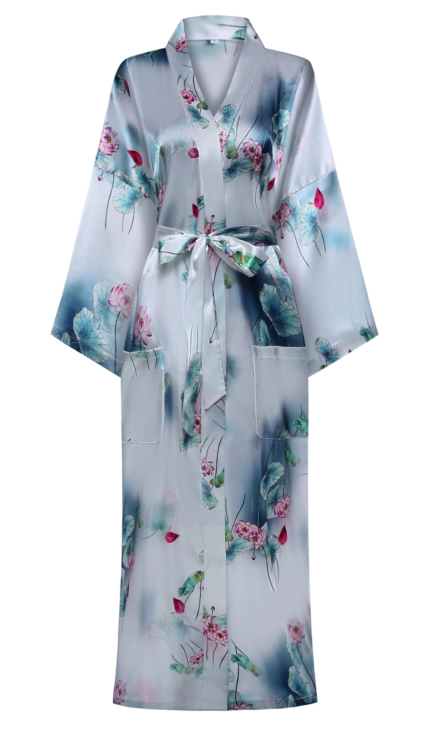 Women's Floral/Patterned Silky Kimono Robes Long Satin Bathrobes Sleepwear Loungewear