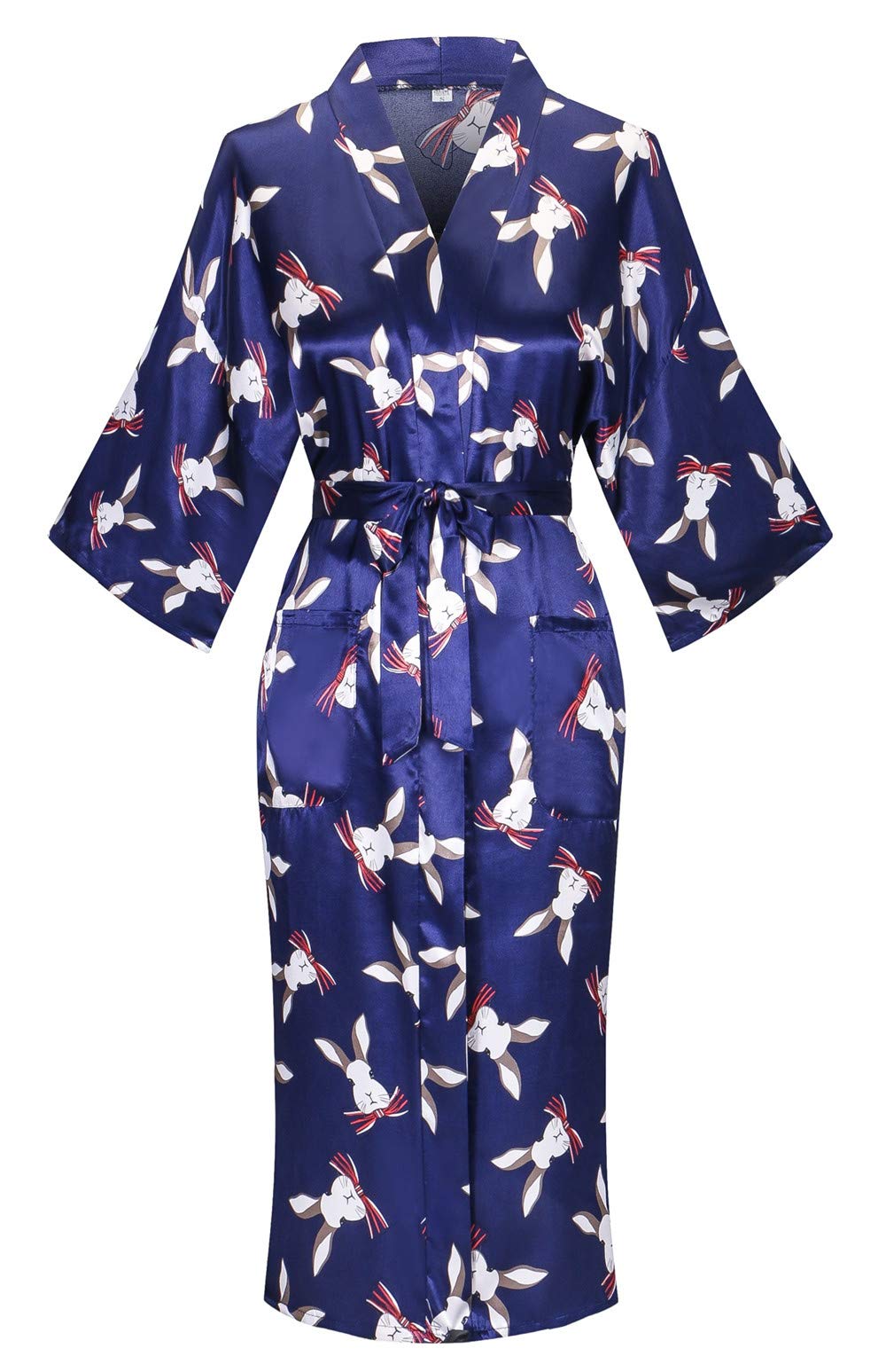 Women's Floral/Patterned Silky Kimono Robes Long Satin Bathrobes Sleepwear Loungewear