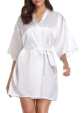 Vlazom Womens Kimono Robes Dressing Gown Satin Bathrobe Nightdress Short Style Bridal Robe