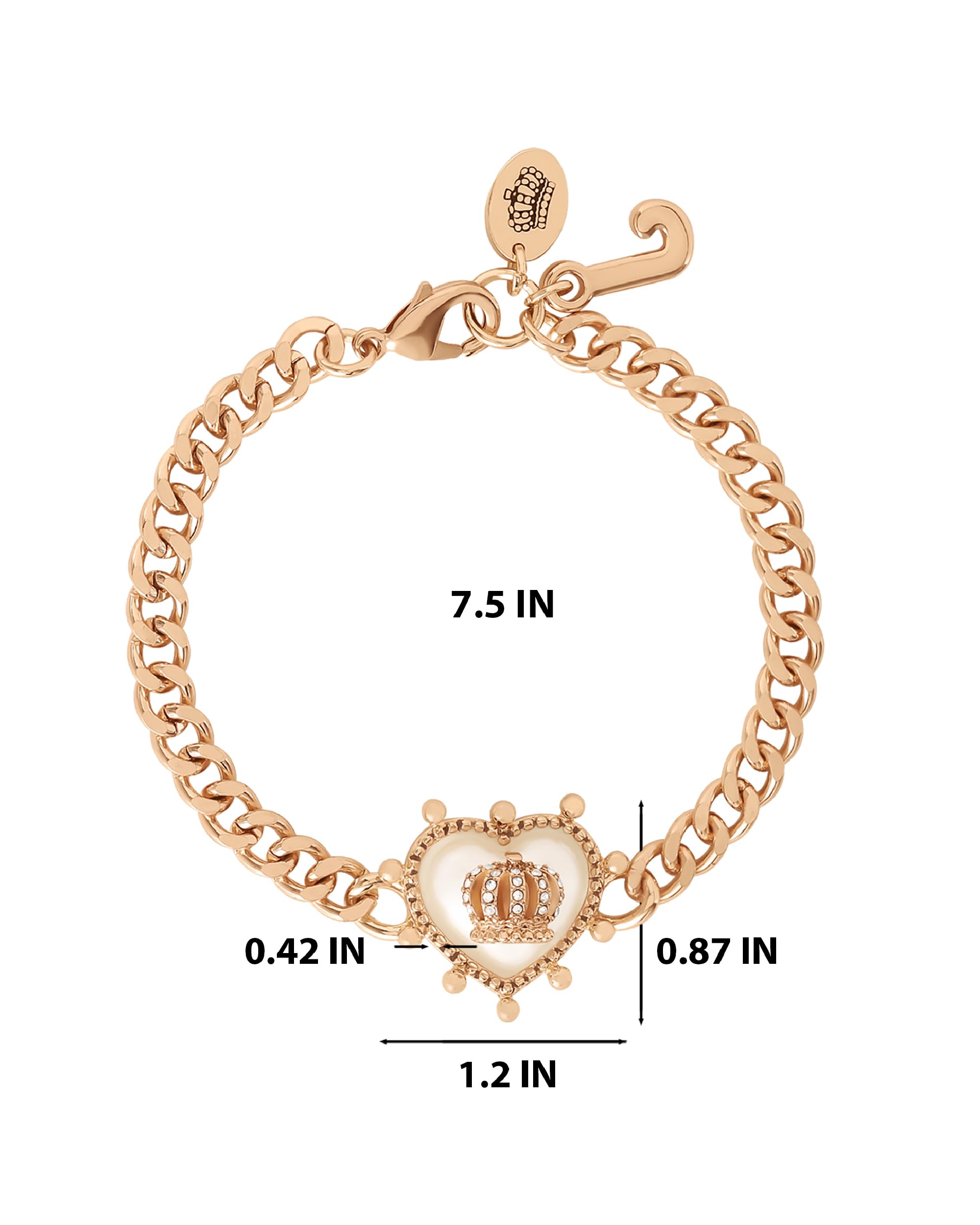 Juicy Couture Heart Charm Bracelet | Gold & Silver Tone | Toggle & Lobster Clasp | Gift for Her