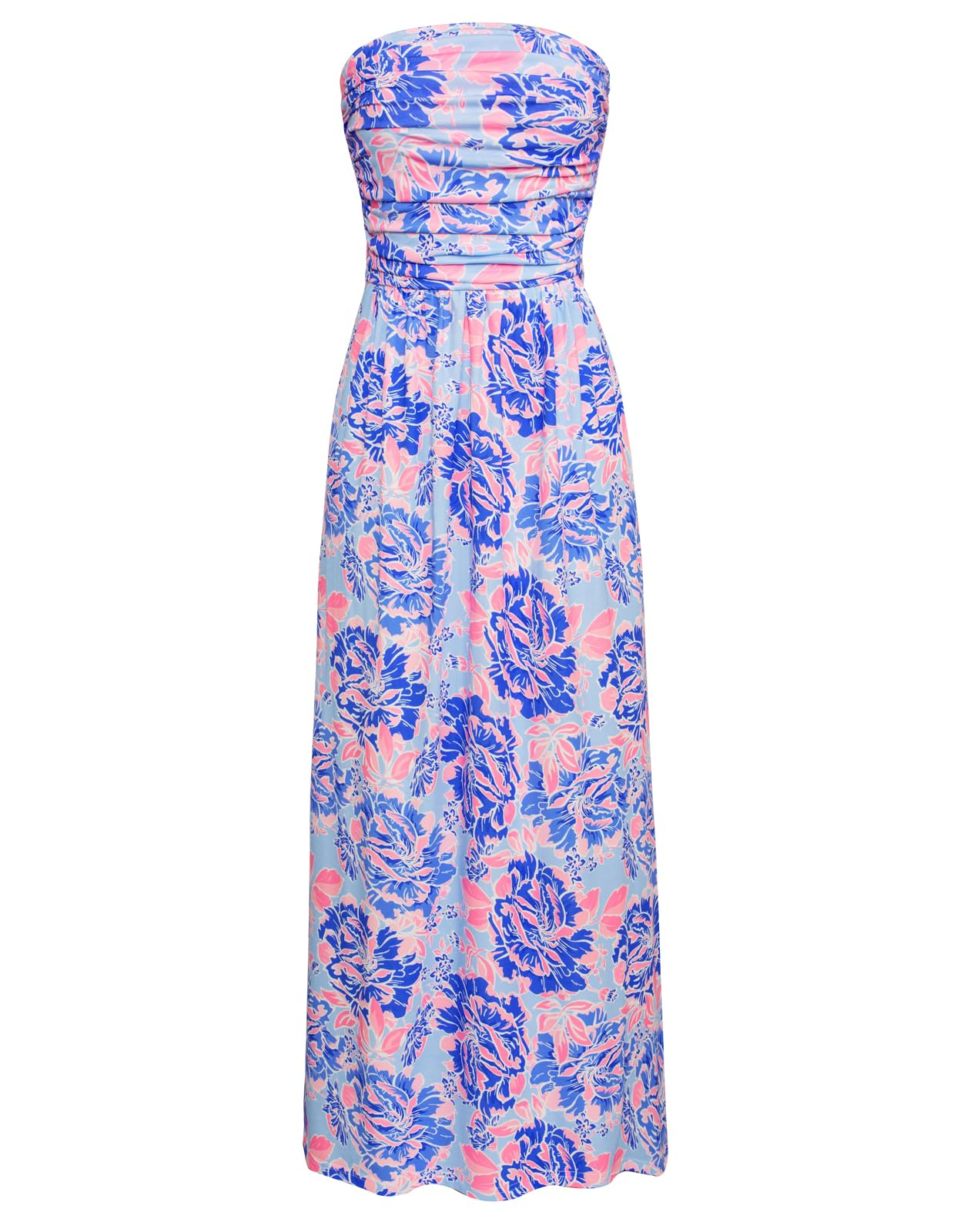 Women's Strapless Pleated Maxi Dress with Pockets