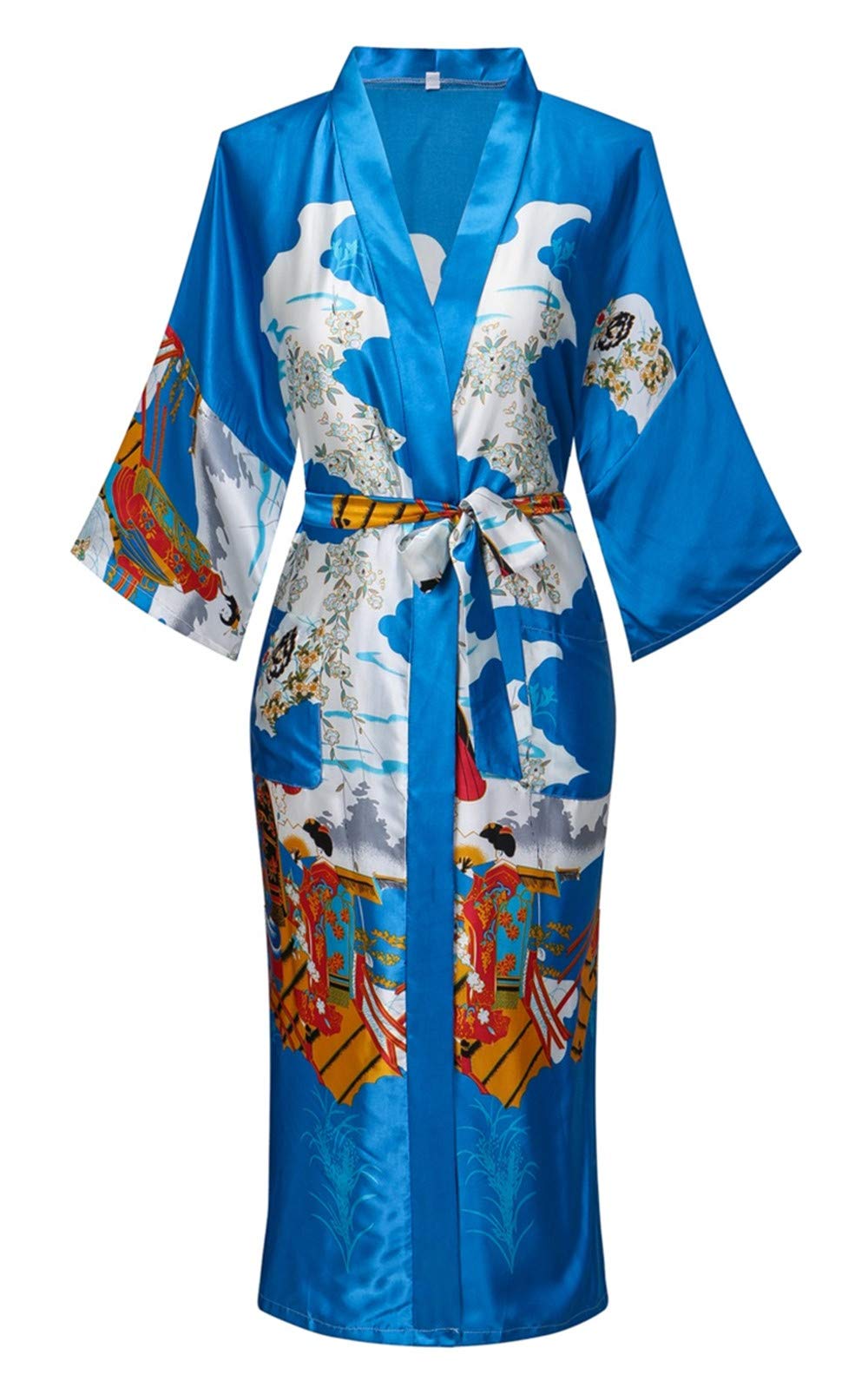 Women's Floral/Patterned Silky Kimono Robes Long Satin Bathrobes Sleepwear Loungewear