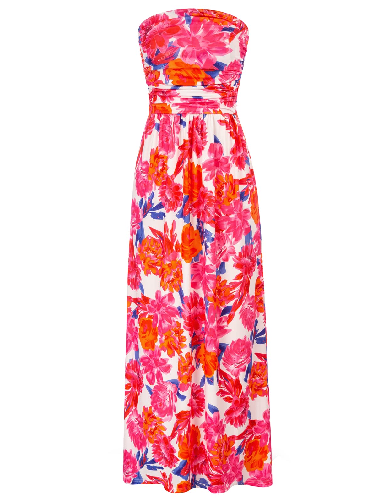 Women's Strapless Pleated Maxi Dress with Pockets