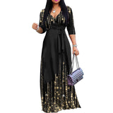 FANDEE Plus Size Maxi Dress for Women – Boho Floral V-Neck 3/4 Sleeve Summer Sundress