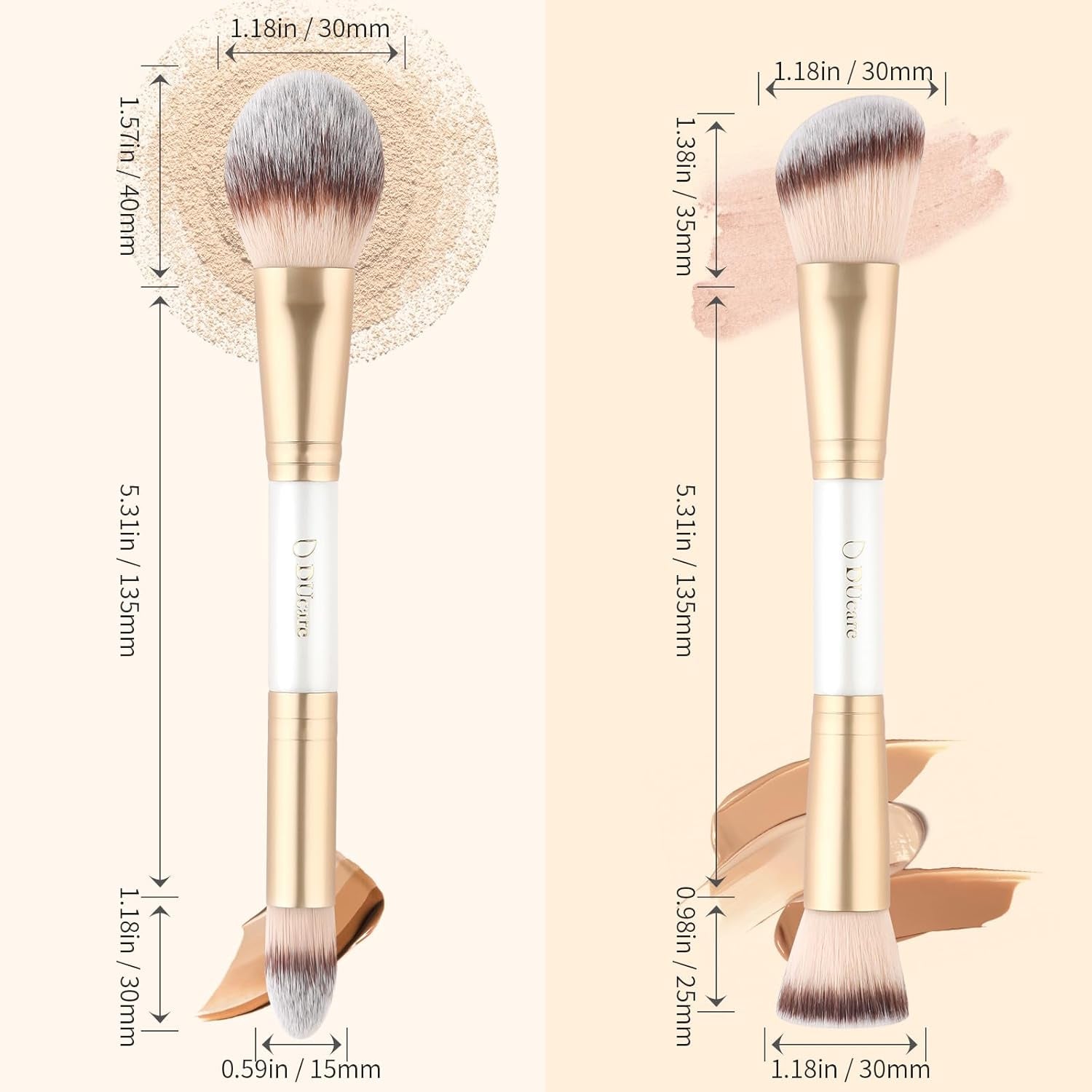 Makeup Brushes Duo End Foundation Contour Powder and Buffer Brush Bronzer Double Makeup Brush Set 2Pcs White